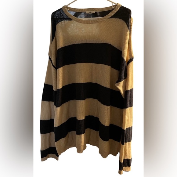 Easel Brown Striped Cold Shoulder Long Sleeve Knit Sweater S/M - Picture 1 of 7